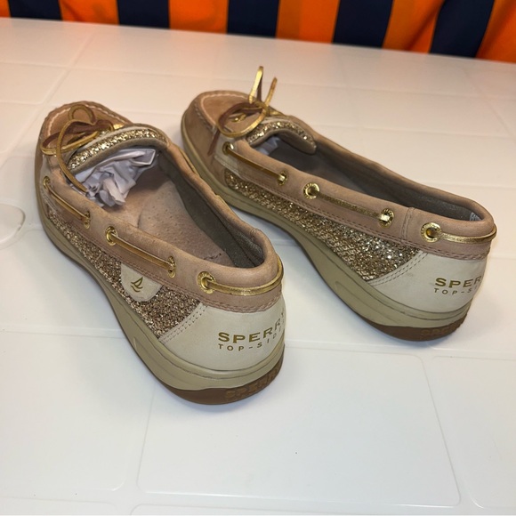 Sperry Top-Sider Classic Boat Shoe 2-Tone Tan W Gold & Sparkling Silver size 10M - Picture 3 of 7